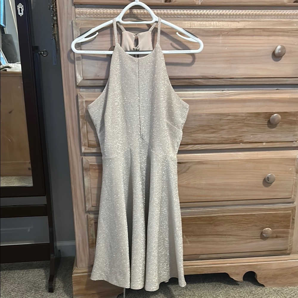 Bailey Blue Tan Halter A-Line Dress